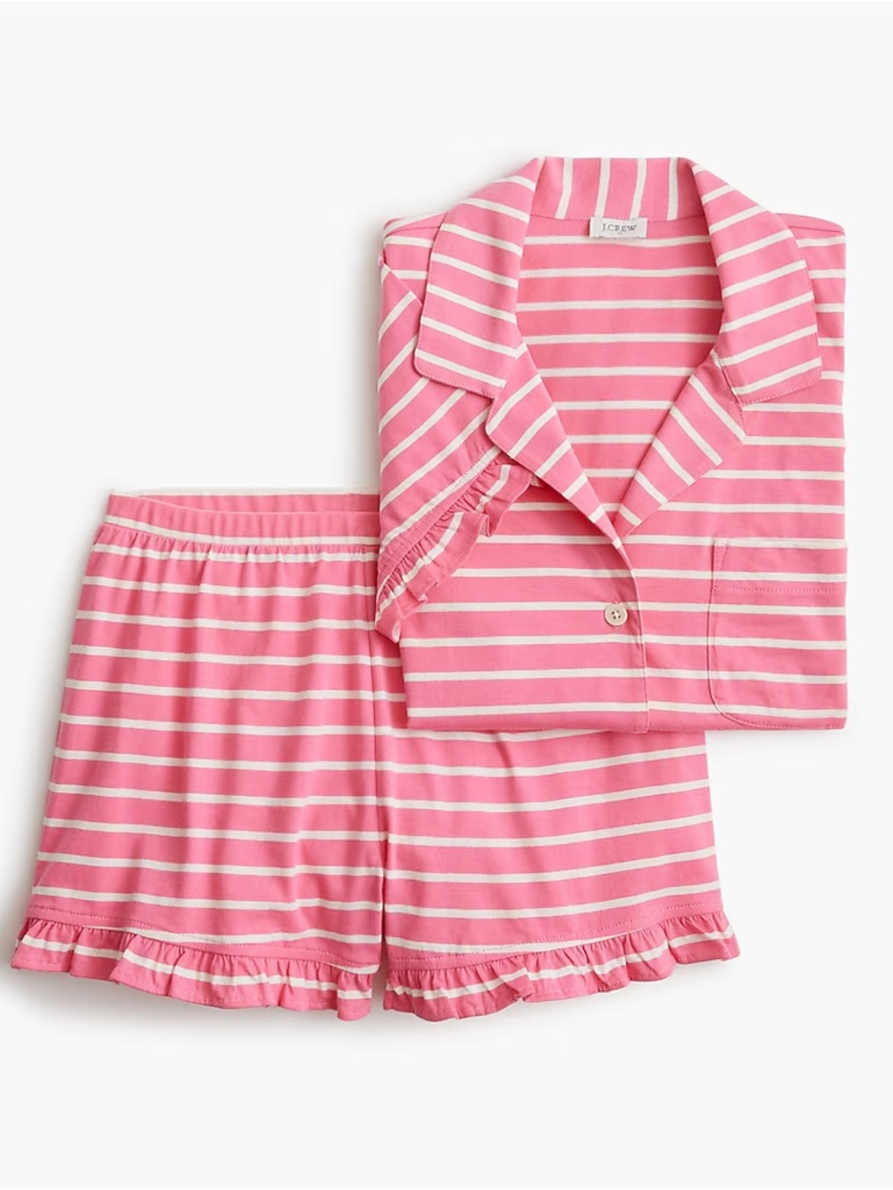 J. Crew Factory Pink & White Striped Ruffle-Trim Short Pajama Set